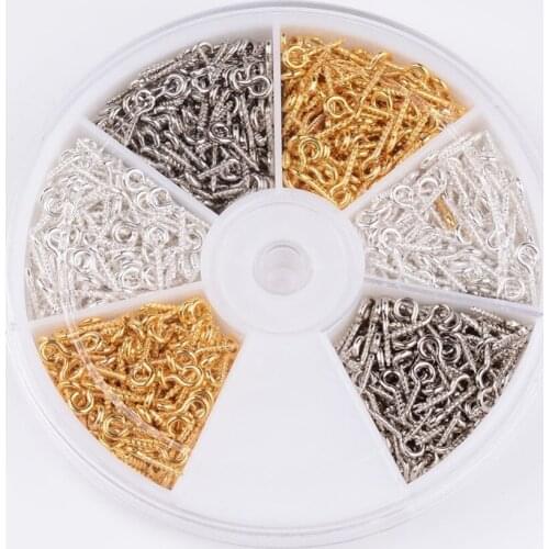 1 Box Three Colors Iron Screw Eye Pin Bail Peg,For Half-drilled Beads,Golden Color Silver Color 10x4x1mm,Hole:2mm; about 600pcs