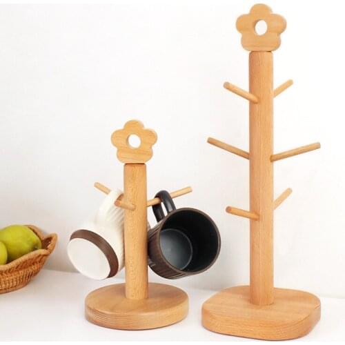 1Pc Solid Wood Mug Holder Beech Wood Coffee Cup Stand Kitchen Tea Mug Storage Rack Jewelry Organizer Home Supplies