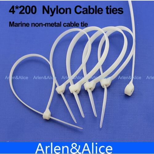 100pcs 4mm*200mm Nylon cable ties stainless steel plate locked for boat vessel with Marine non-metal tie