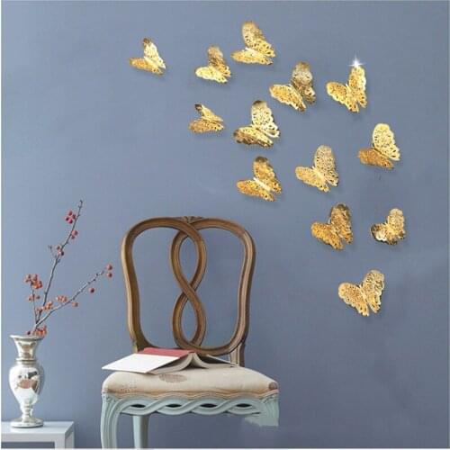 12pcs 3D Hollow Butterfly Wall Sticker for Home Decor DIY Butterflies Fridge Stickers Room Decoration Party Wedding Decor