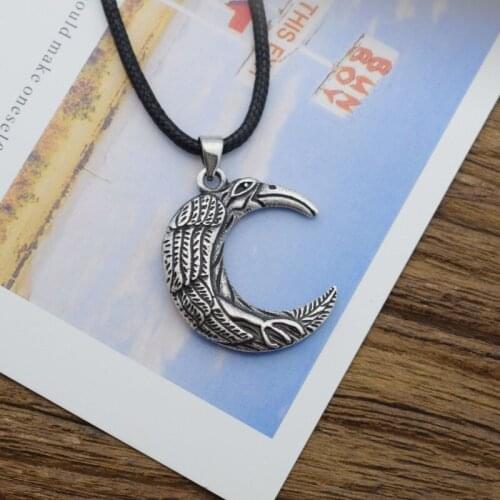 12pcs Crescent Moon Odins Raven Crow Pendant Necklace Viking Animal Witchcraft Jewelry
