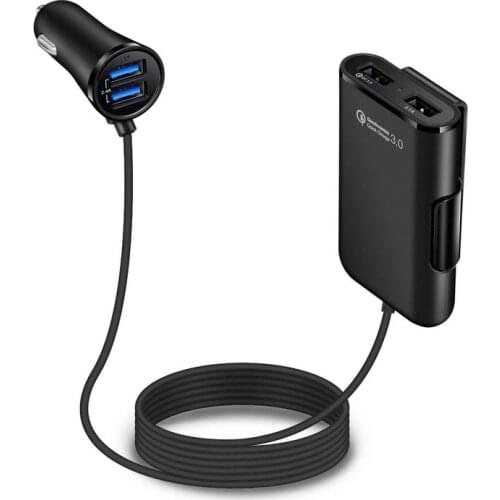 2018 4USB QC3.0+2.4A+3.1AUSB Car Charger Universal USB Fast Adapter with 5.6ft Extension Cord Cable for MPV Car Phone