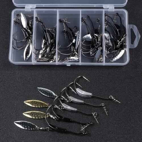 25pcs/box Weighted Fihing Hook 2g-9g Underspin Jig Heads Swimbait Hooks with Spinner Blades Lead Hooks