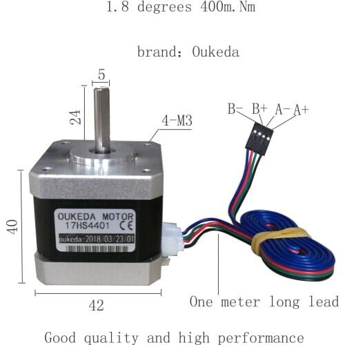 40MM Height 4-lead Nema17 non captive Stepper Motor 42 motor Nema 17 motor 1.68A (17HS4401) for 3D printer motor and CNC XYZ