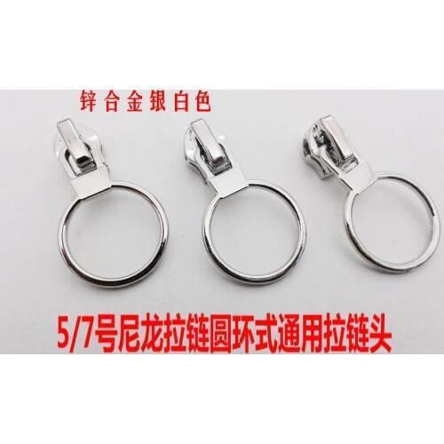 5# ring puller slider for nylon waterproof zipper rain coat put door bags luggages zipper repair 5pcs/ Silver Reversed