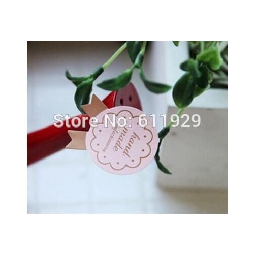 Free shipping pink"hand made" seal stickers 2.7x3.5cm/gift packing labels/DIY decorated stickers 750 pcs a lot