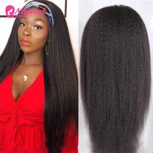 AliPearl Hair Yaki Human Hair Wig With Headband Brazilian Kinky Straight Headband Wig For Black Women Glueless Human Hair Wigs
