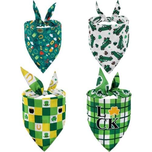 St. Patricks Day Dog Bandana Pets Scarf Soft Smooth Triangle Bibs Collar Dog Accessories Irish Festival Decoration Pet Supplies