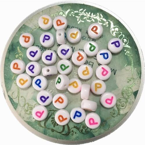 Free Shipping White with Colorful Alphabet Intial P Beads 4*7MM 100pcs Single Letter Beads Fit Bracelet Necklace keyring making