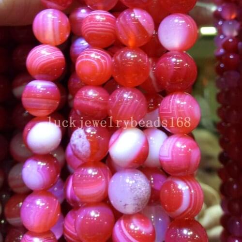 Free shipping Fashion Jewelry 6mm 8mm 10mm 12mm Pink Stripes Chalcedony Round Ball Loose Beads 15.5" FG7367