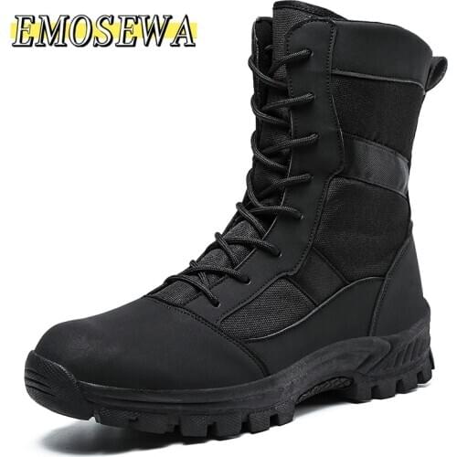 Military Tactical Ankle Boots Men Outdoor Leather Winter Fur Warm Man Boots Us Army Hunting Boots For Men Shoes Casual Black Bot