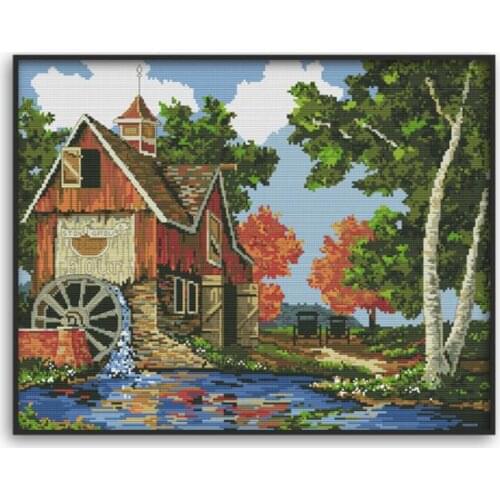 Log Cabin 11CT Printed Fabric 14CT Canvas Counted Chinese Cross Stitch Kits Cross-stitch Set