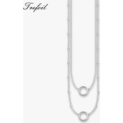 Link Chain Necklace Double Circle Carrier, 2020 Summer Brand New Fashion 925 Sterling Silver Jewelry Trendy Gift For Women