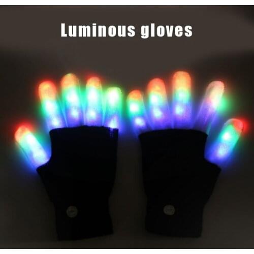 Colorful Finger Glow Gloves LED Light Full Finger Gloves Flashing Cool Fun Halloween Toy for Children Adult XIN-Shipping