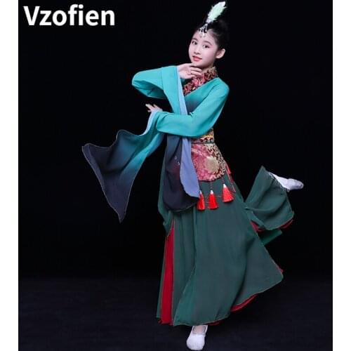 Childrens Water Sleeve Yangko Costume Ancient Chinese Fan Dance Costume National Umbrella Chinese Folk Dance Hanfu Dance Set