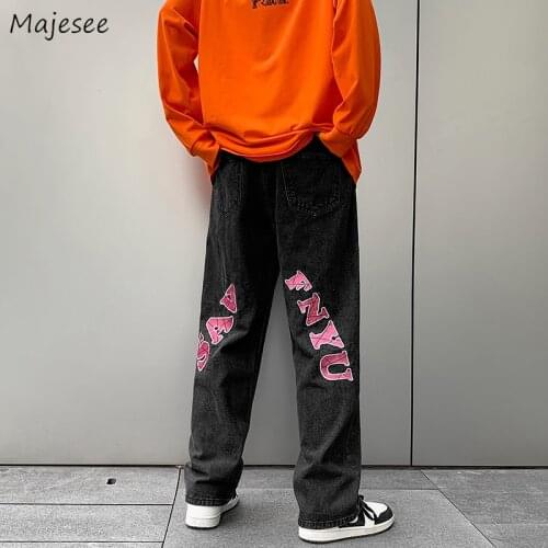 High Street Jeans Men Fashion Letter Big Size S-3XL Harajuku Couple Chic Denim Straight Trousers Hip Hop American Vintage Casual