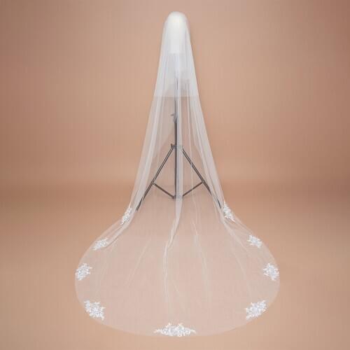 3 Meters Two Layers Lace Edge Cathedral Wedding Veil Long With Comb Face Covered White Ivory Soft Bridal Veils Veu De Noiva