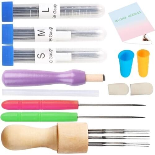 LMDZ 3 Sizes Felting Needles, 43 Pcs Felting Tools, Needle Felting Tools with Wood Handles, Awl, Instruction for Needle Felting