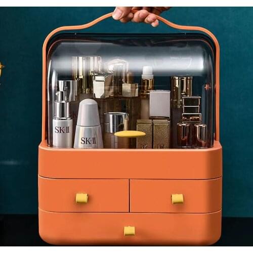 Cosmetic Storage Box Makeup Organizer Make Up Container Desktop Display Case Dustproof Bathroom Storage Organizer Big Capacity