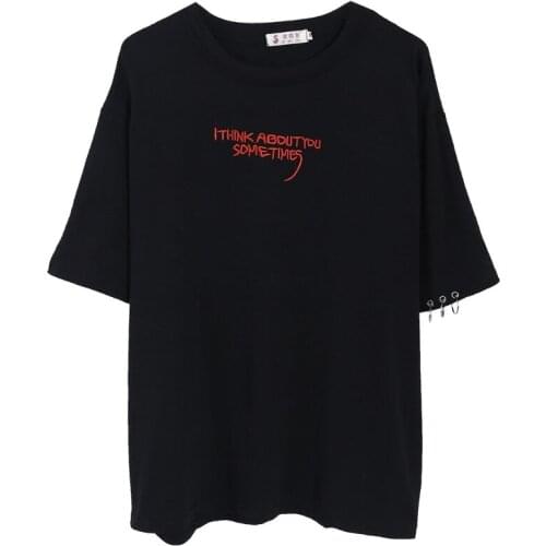 Summer Round Neck Tops Korean Harajuku Alphabet Embroidery Short Sleeve Women Casual Shirts