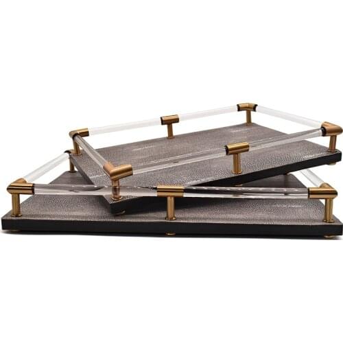 Metal Tray Leather Nordic Blue Jewelry Display Rectangular Serving Plate Storage Decoration Household Kitchen Organizer Supplies