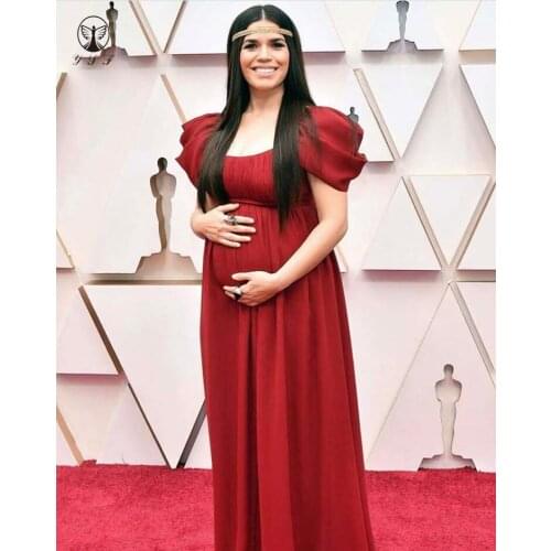 Designer Square Neck Pleated Short Sleeve Pleated Burgundy Maternity Prom Dresses
