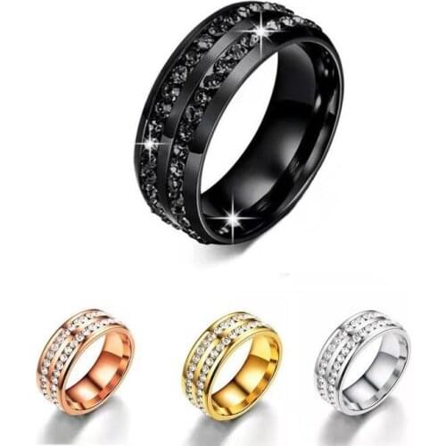 2021 Fashion Two Layer Crystal Men Ring Titanium Stainless Steel Couple Ring for men