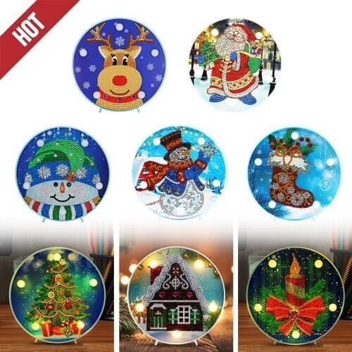 DIY LED Special Shaped Diamond Painting Santa Claus Embroidery Lights Decor Home Furnishing Festival Christmas Supplies