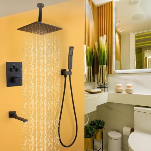 Bathroom Shower Faucet Set Brass Rainfall Constant Temperature Shower Faucet Shower Mixer With Handheld Wall Mounted/Ceiling