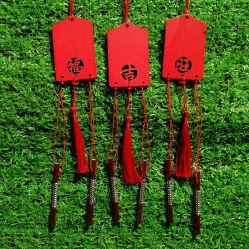 New Year Wooden Wind Chimes Wish Card Red Blessing Card Wind Chimes Bedroom Decor