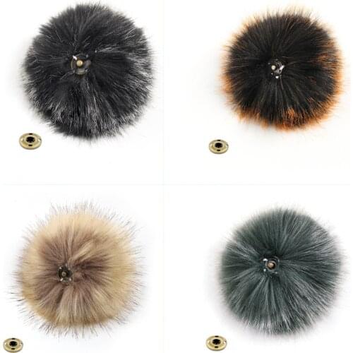 Furling 1pc Faux Fox Fur Pompoms for Hats High Density Immitated Real Fur Pompoms With Buckle DIY Hat