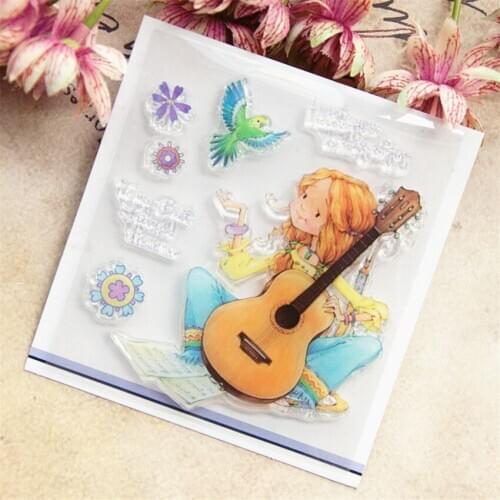 Hot selling Guitar girl transparent clear stamp / silicone seal roller stamp DIY scrapbook album / card production