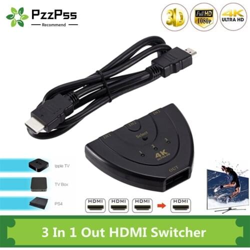 PzzPss 4K*2K 3D 1080P Mini 3 Port HDMI Switch 1.4b 4K Switcher Splitter 1080P 3 in 1 out Port Hub for DVD HDTV Xbox PS3 PS4