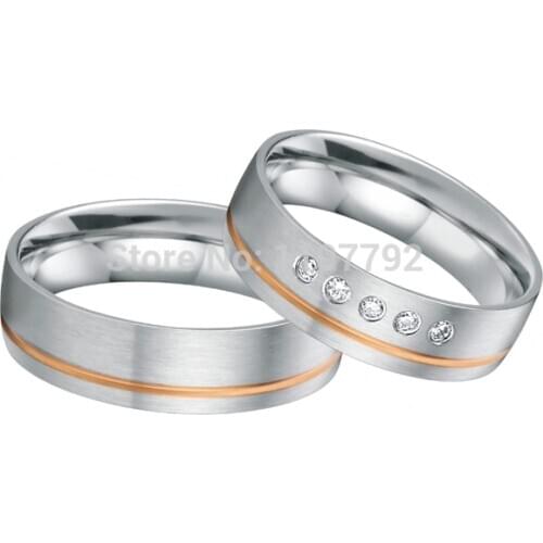 Tailor made luxury western rose gold color inlay health surgical stainless steel wedding bands rings sets