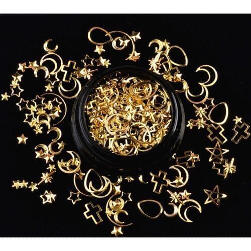 1Jar Cute Moon and Star Mixed Metal Stud in Black Jar Curved Metal 3D Star Cross Metal Deco BJ02