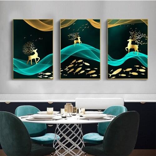 Nordic Modern Abstract Stlye Landscape Pictures Golden Elk Modern Poster and Print Canvas Painting in Livingroom Home Decor