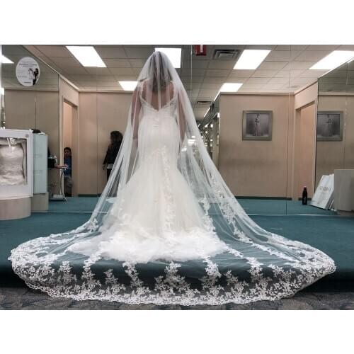 Black Bridal Veils Cathedral lvory Wedding Veils 1 T 3M Appliques Lace white Bridal Veil Wedding Accessories Comb