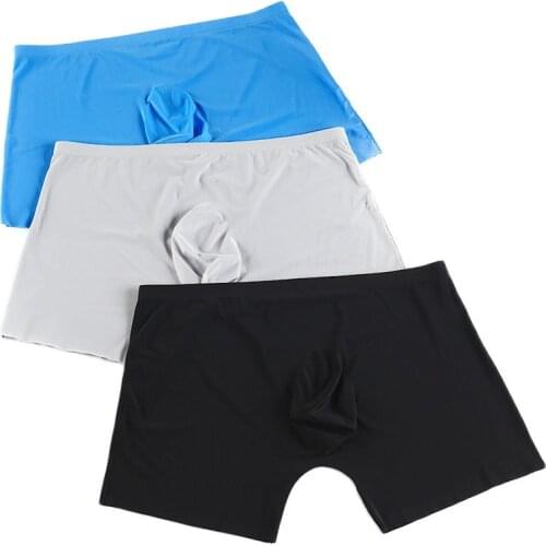 Ultra-thin U Pouch Soft Mens Boxers Ice Silk Breathable Seamless Man Underwear Solid Simple Style Cueca Calzoncillos Underpants