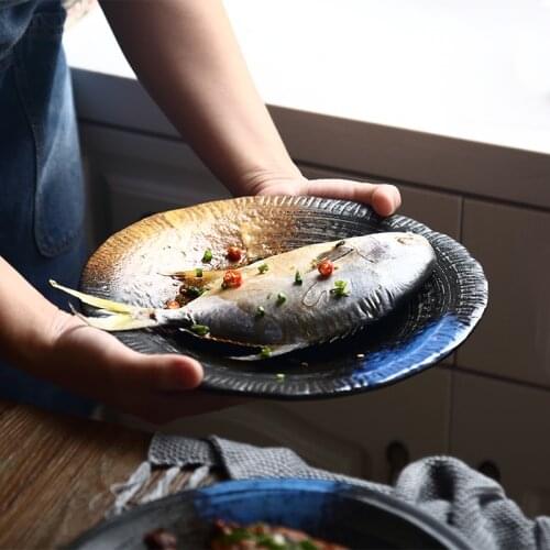 Japanese-style ceramic tableware hotel household plate shallow dish dish plate flat fish plate creative hand-painted plate