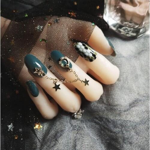 Yallwin Nails DIY Blue Nails Custom Decorated Nail Art Tips Press On Nails Natural with Glue Sticke Nail Art Designed Tips