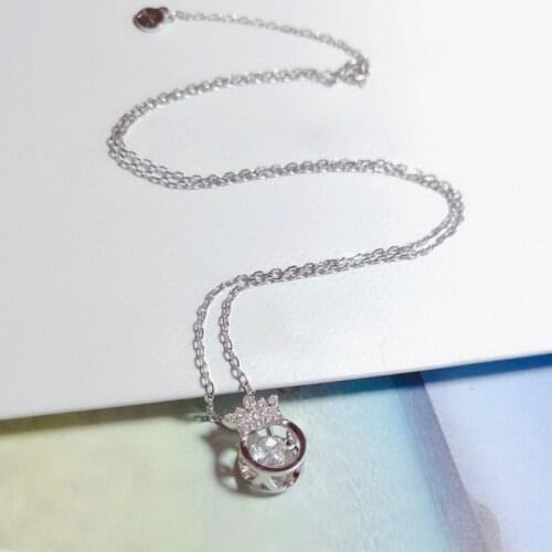 SLJELY Fashion Real S925 Sterling Silver Shining Zircon Crown Beating Heart Pendant Necklace for Women Girlfriend Jewelry Gift