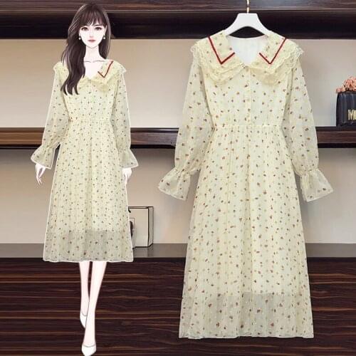 Printed Long Sleeved Midi Plus Large Size Oversize Korean Fashion Kawaii Casual WomenS Elegant Dresses Autumn For Women 2021