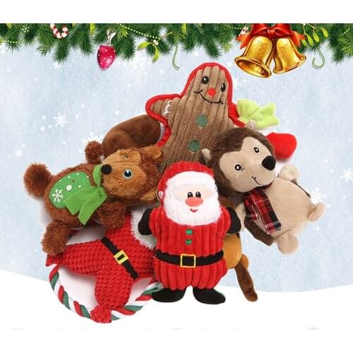 Dog Chew Toys For Small Large Dogs Santa Plush Dog Toy Pet Puppy Squeaky Chew Bite Resistant Doll Pets Accessories Supplies