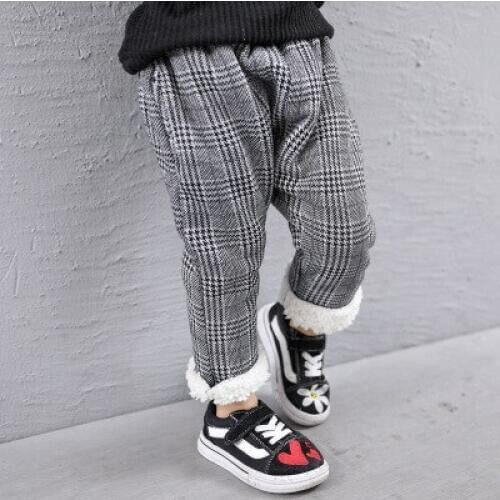 Baby Girl Winter Clothes Childrens Casual Pants 2019 Winter New Baby Girl Velvet Plus Thick Trousers Kids Plaid Casual Pants