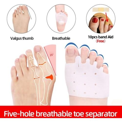 1pair Five-Hole Forefoot Pad Breathable Thumb Sleeve Adjustable Hallux Valgus Orthopedic Pain Relief Foot Care Tools