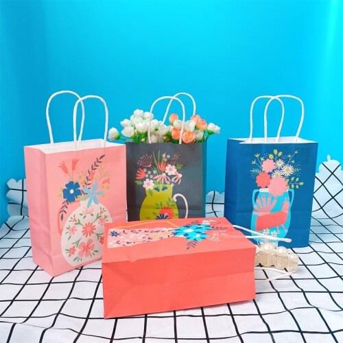 10pcs children party paper bag birthday wedding gift cake candy baking takeaway milk tea packaging tote bag 21*15*8cm NEW