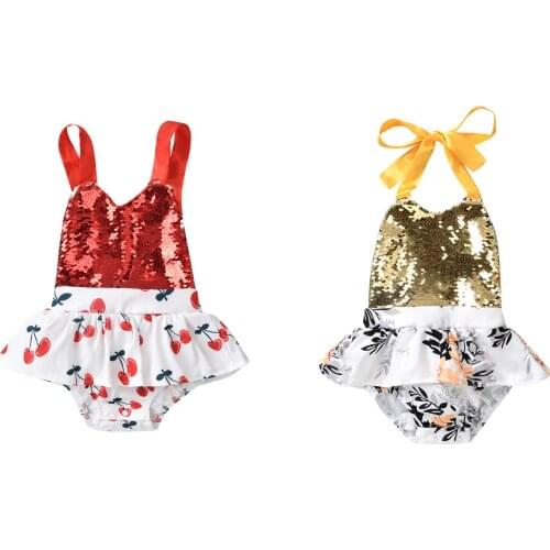 2021-03-27 Lioraitiin 0-12M Infant Toddler Girl Sleeveless Romper Sequins Cherry Print Little Princess Summer Clothing 2Styles