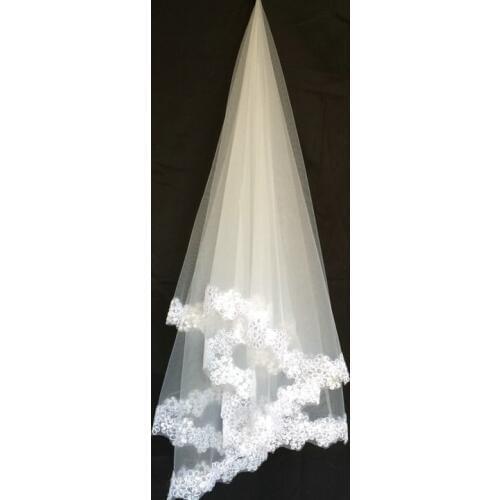 2021 Charming Veu De Noiva White Ivory Bead Edge Bridal Veil Tulle Wedding Bridal Veils Mariage