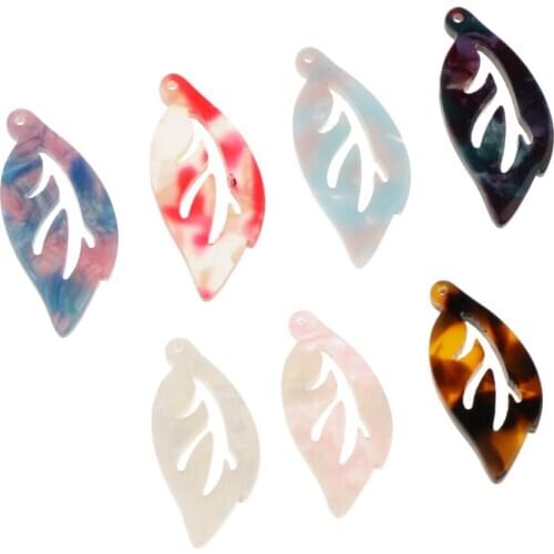 7pcs Bohemian Leaf Shape Pendant Acetate Acrylic Earring Jewelry Findings