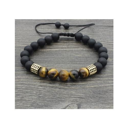 8mm hrg2 yellow Tigereye stone Frosted agate micro pave cz zircon cubic zirconia bead Bracelet Reiki Buddha Prayer Yoga